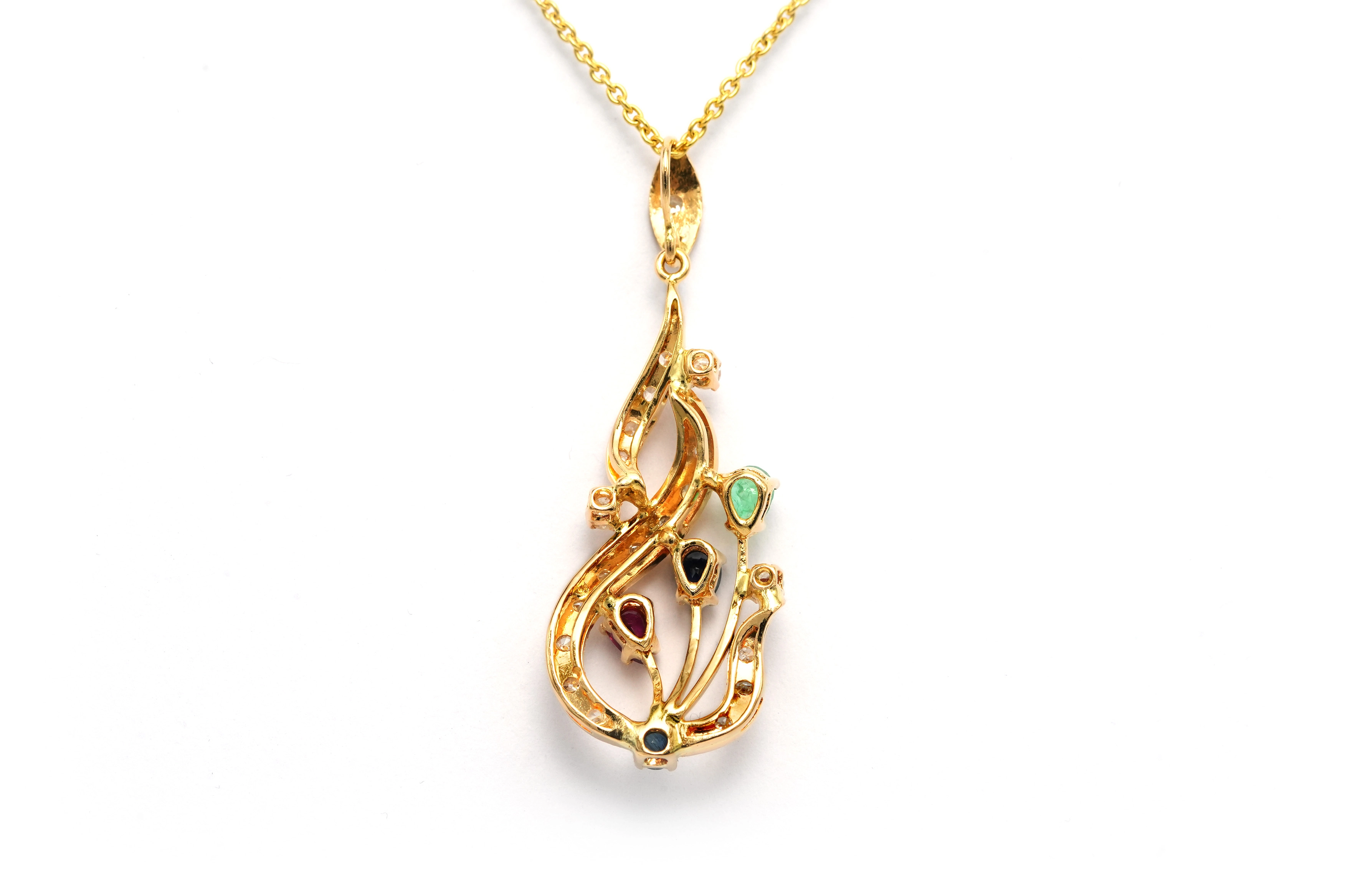 Pendentif contemporain en or jaune 18 carats serti de pierres multiples et de diamants "taille" brillant (+-0.29ct) - - 4