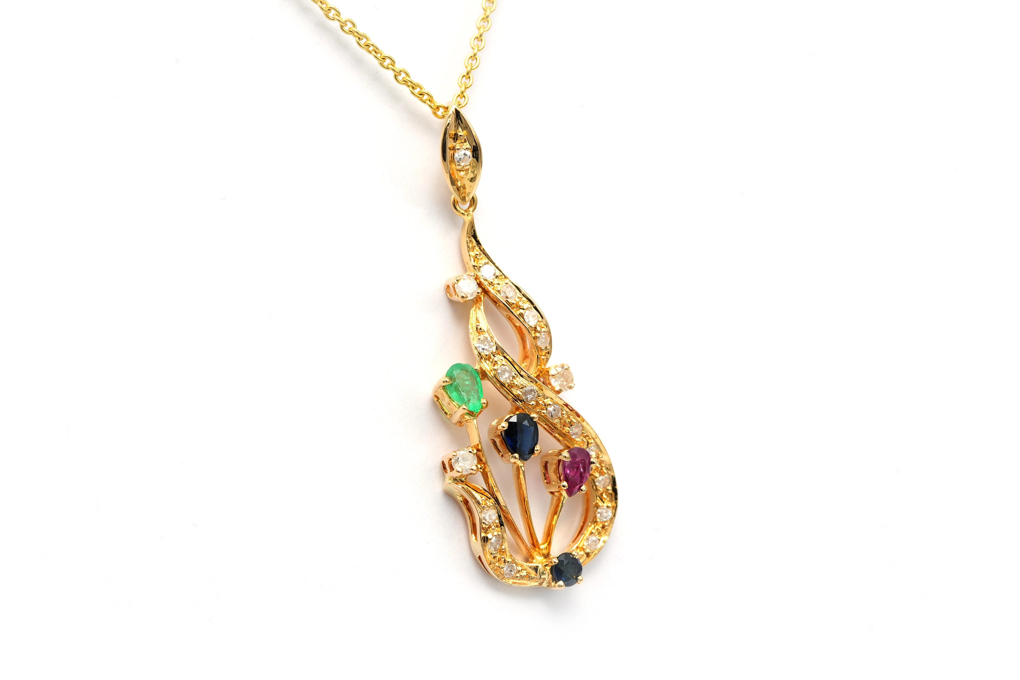 Pendentif contemporain en or jaune 18 carats serti de pierres multiples et de diamants "taille" brillant (+-0.29ct) - - 3