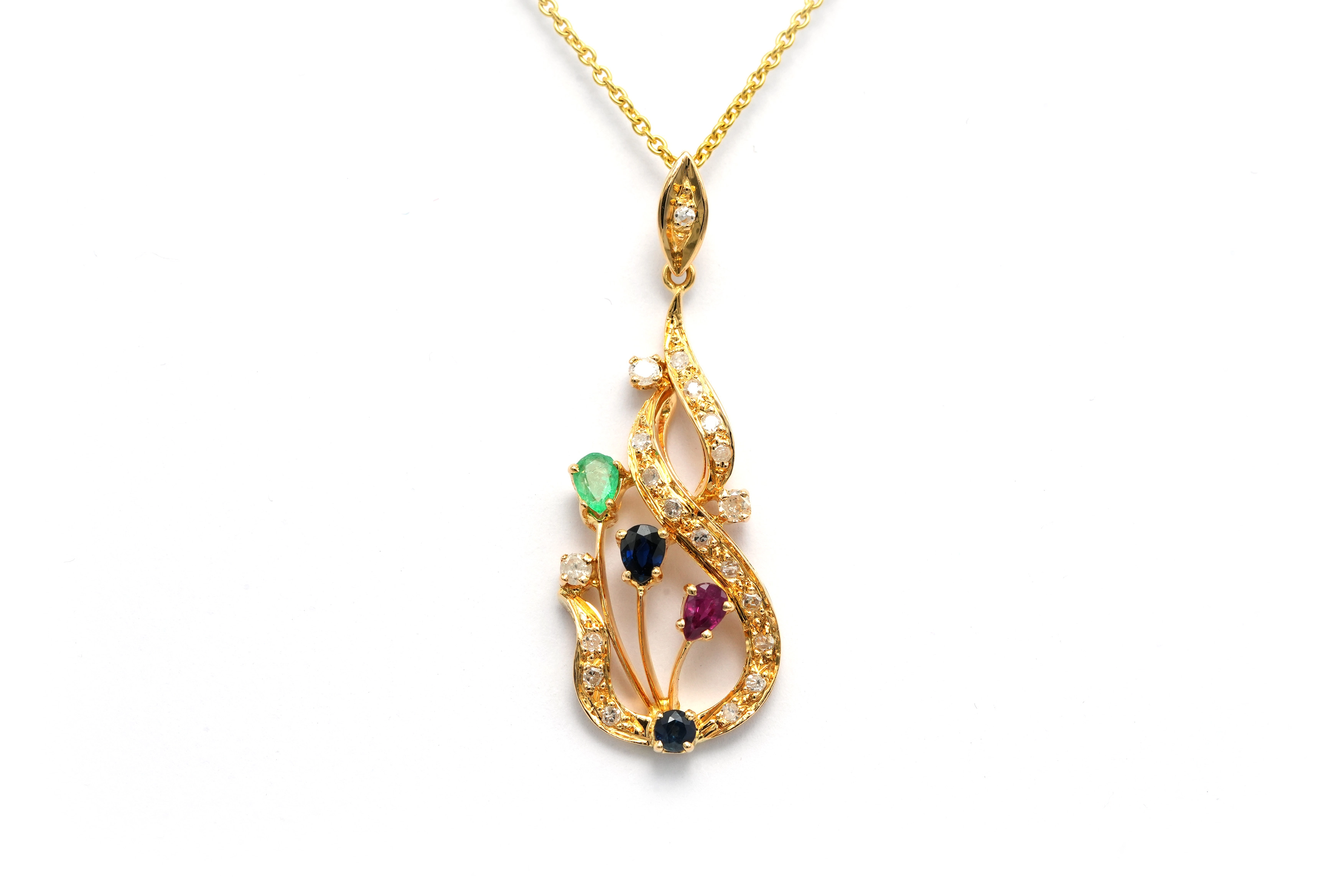 Pendentif contemporain en or jaune 18 carats serti de pierres multiples et de diamants "taille" brillant (+-0.29ct) - - 1