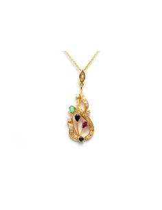 Pendentif contemporain en or jaune 18 carats serti de pierres multiples et de diamants "taille" brillant (+-0.29ct) - - 1