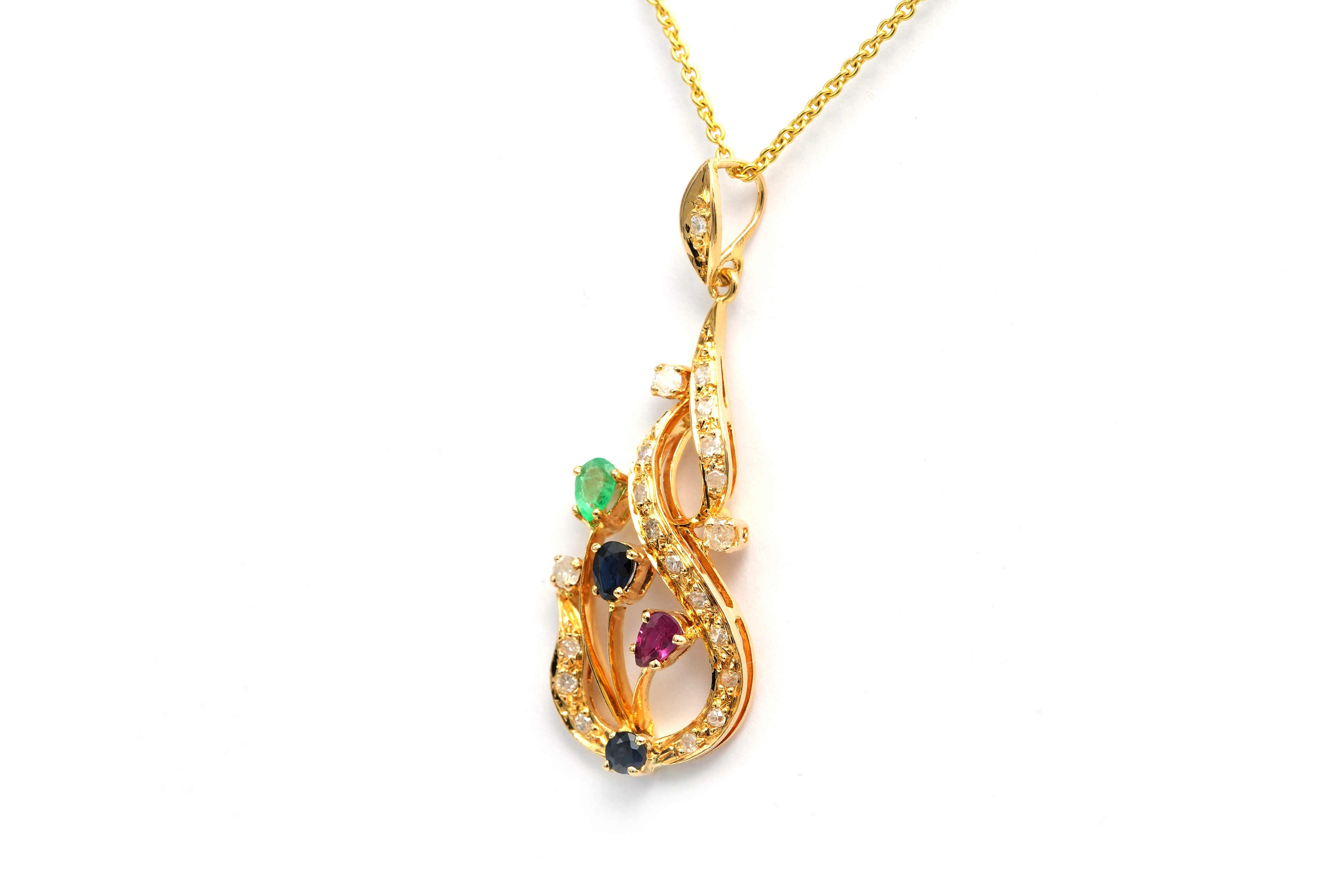 Pendentif contemporain en or jaune 18 carats serti de pierres multiples et de diamants "taille" brillant (+-0.29ct) - - 2