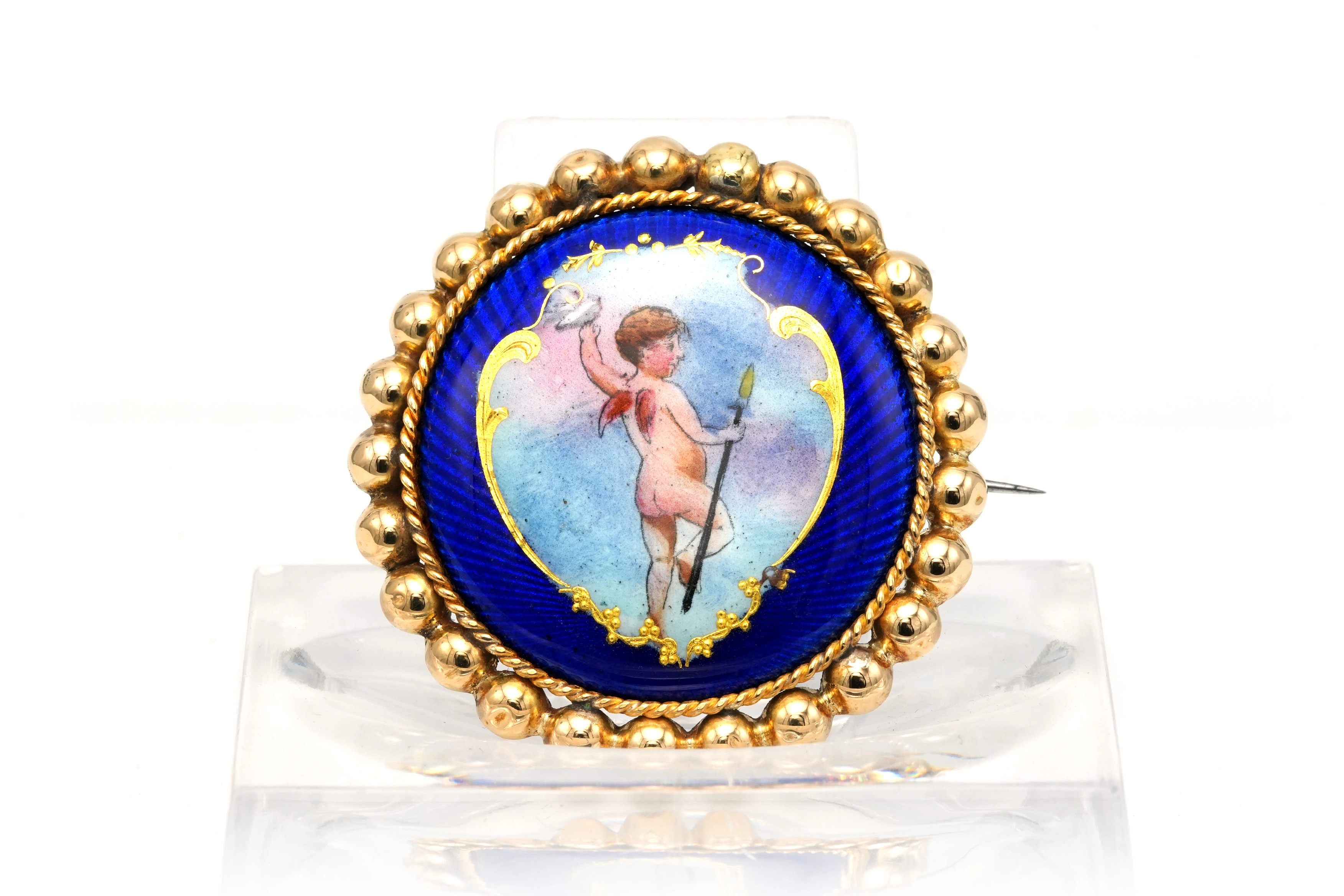 Broche Napoléon III en or jaune 18 carats sertie d'émail - - 1