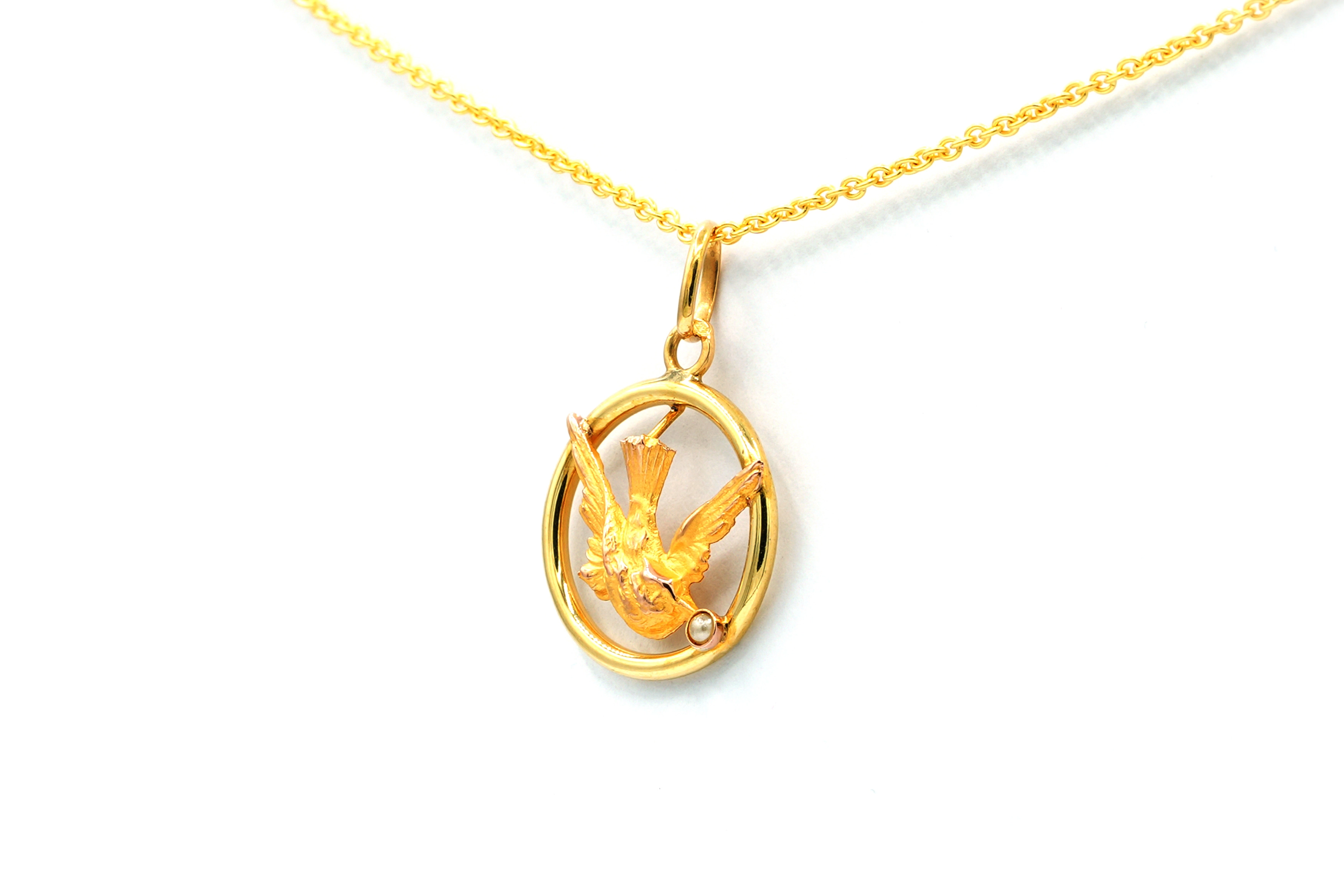 Pendentif Napoléon III en or jaune 18 carats serti d'une perle - - 2