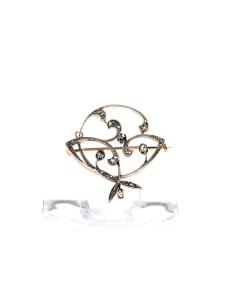 Broche Art Nouveau en or jaune et blanc 18 carats sertie de diamants "taille" rose - 1