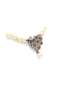 Collier Années 70 en or blanc 18 carats, perles et rubis - 3