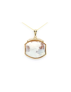 Pendentif Art Nouveau en or jaune 18 carats serti d'un camée coquillage - - 1