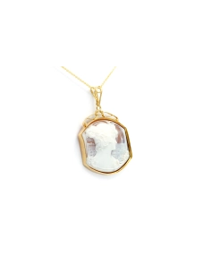 Pendentif Art Nouveau en or jaune 18 carats serti d'un camée coquillage - - 3