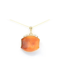 Pendentif Art Nouveau en or jaune 18 carats serti d'un camée coquillage - - 4