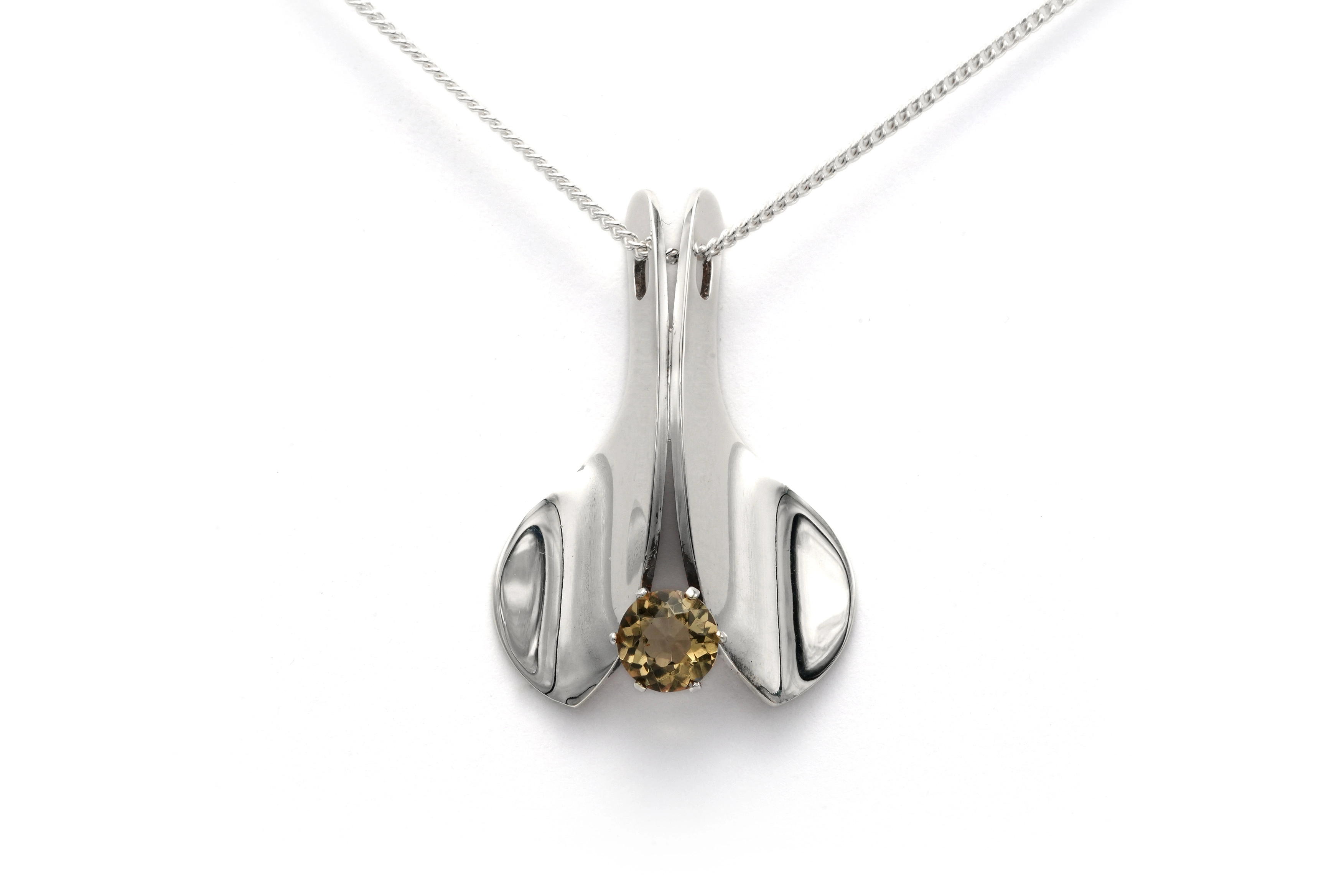 Pendentif Années 70 en argent 925 serti d'une citrine - - 1