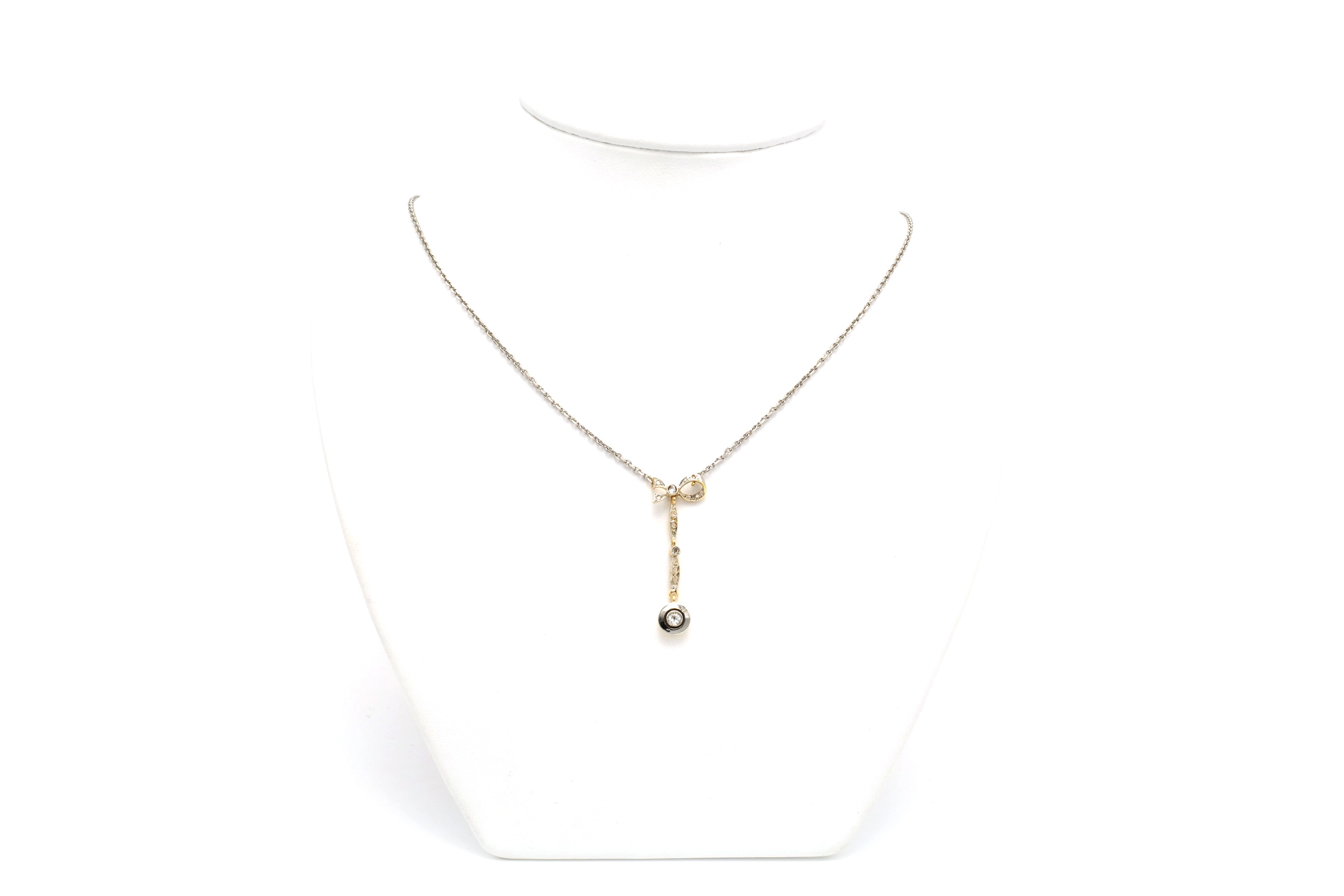 Collier Art Nouveau en or blanc 18 carats, argent et diamants "taille" brillant et "taille" rose (+-0.05ct) - 2