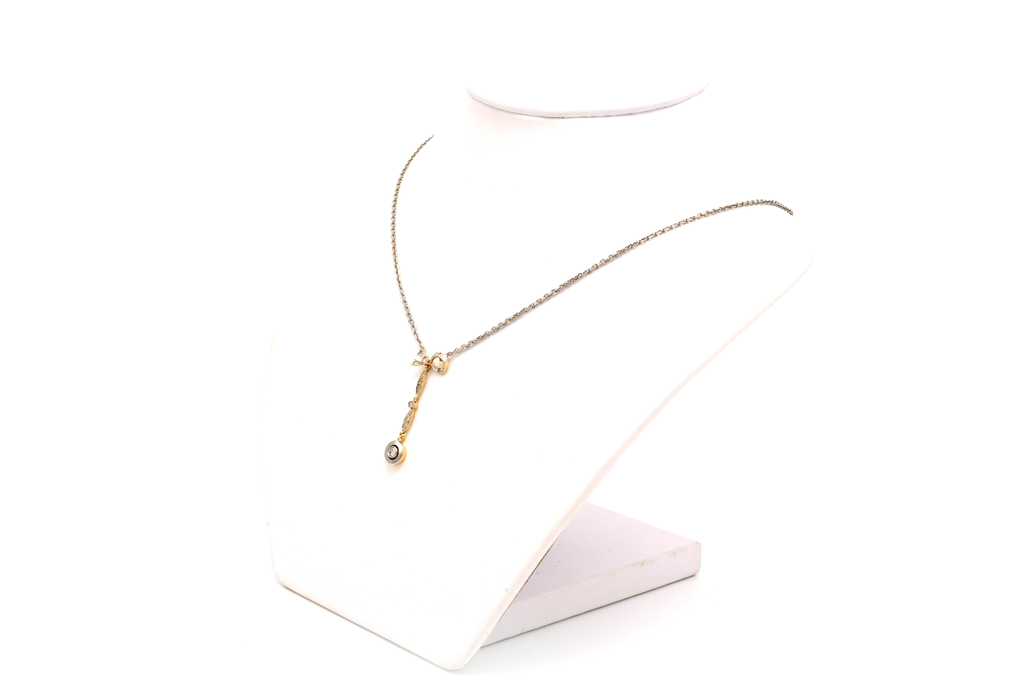 Collier Art Nouveau en or blanc 18 carats, argent et diamants "taille" brillant et "taille" rose (+-0.05ct) - 3