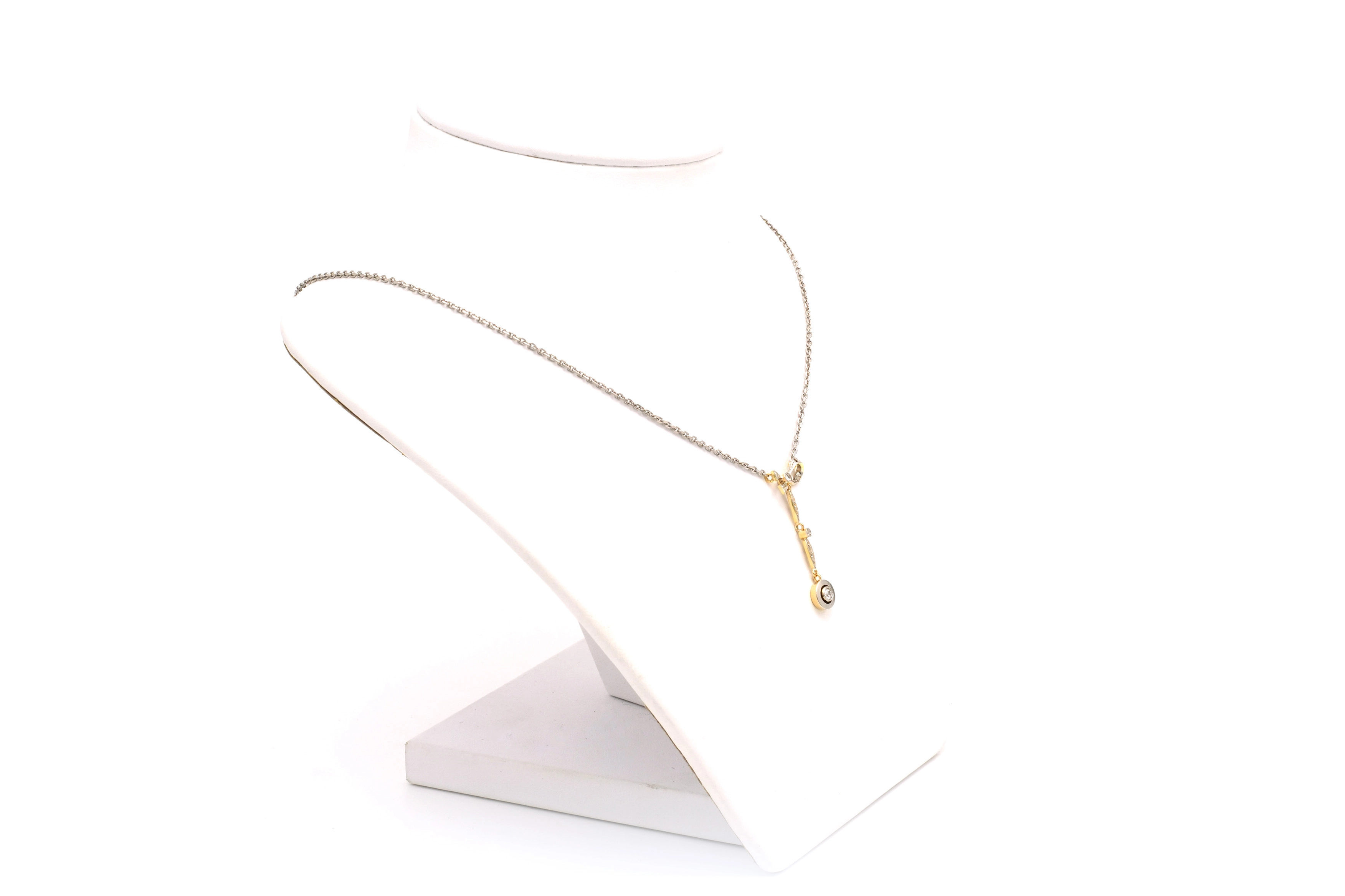 Collier Art Nouveau en or blanc 18 carats, argent et diamants "taille" brillant et "taille" rose (+-0.05ct) - 4
