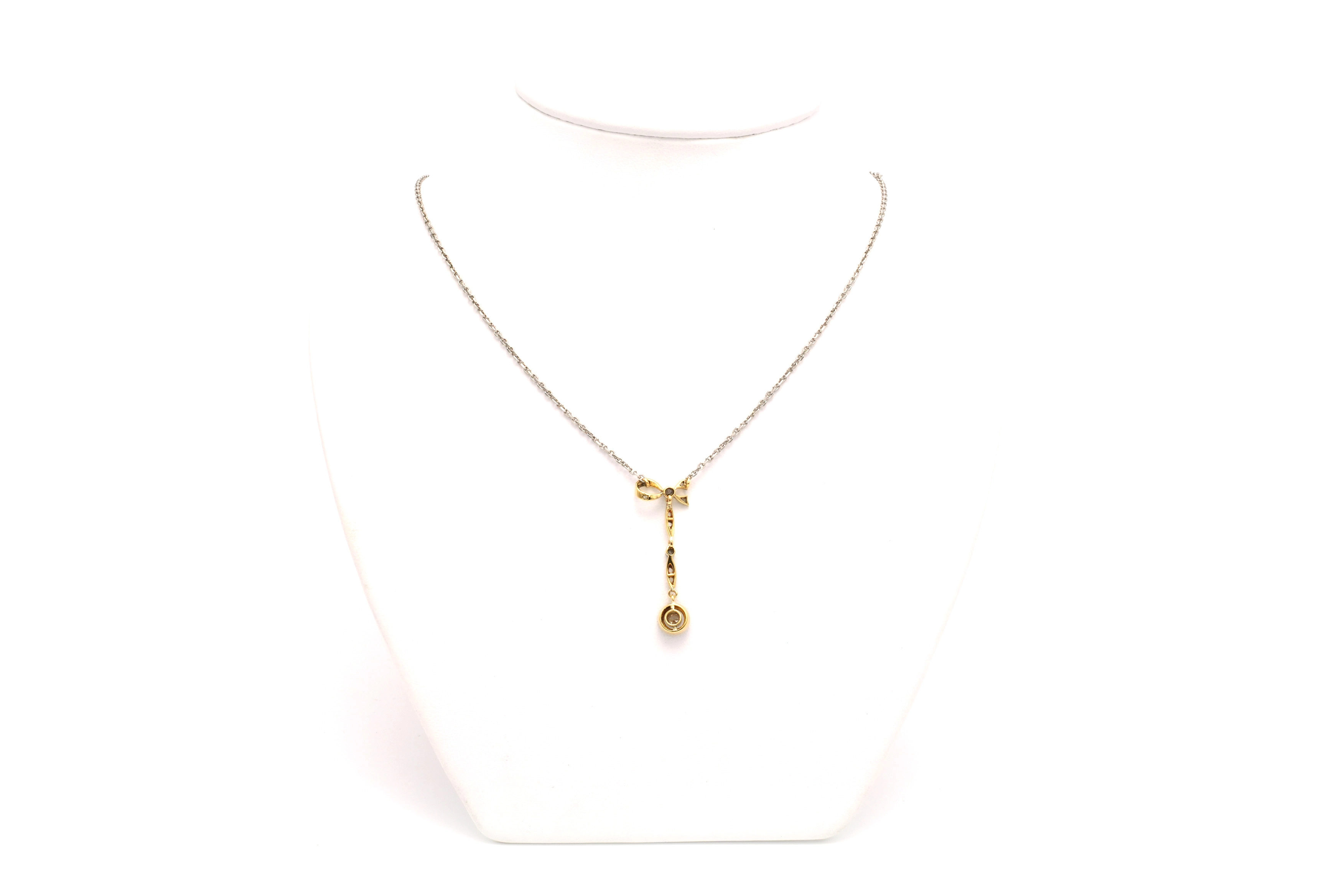 Collier Art Nouveau en or blanc 18 carats, argent et diamants "taille" brillant et "taille" rose (+-0.05ct) - 5