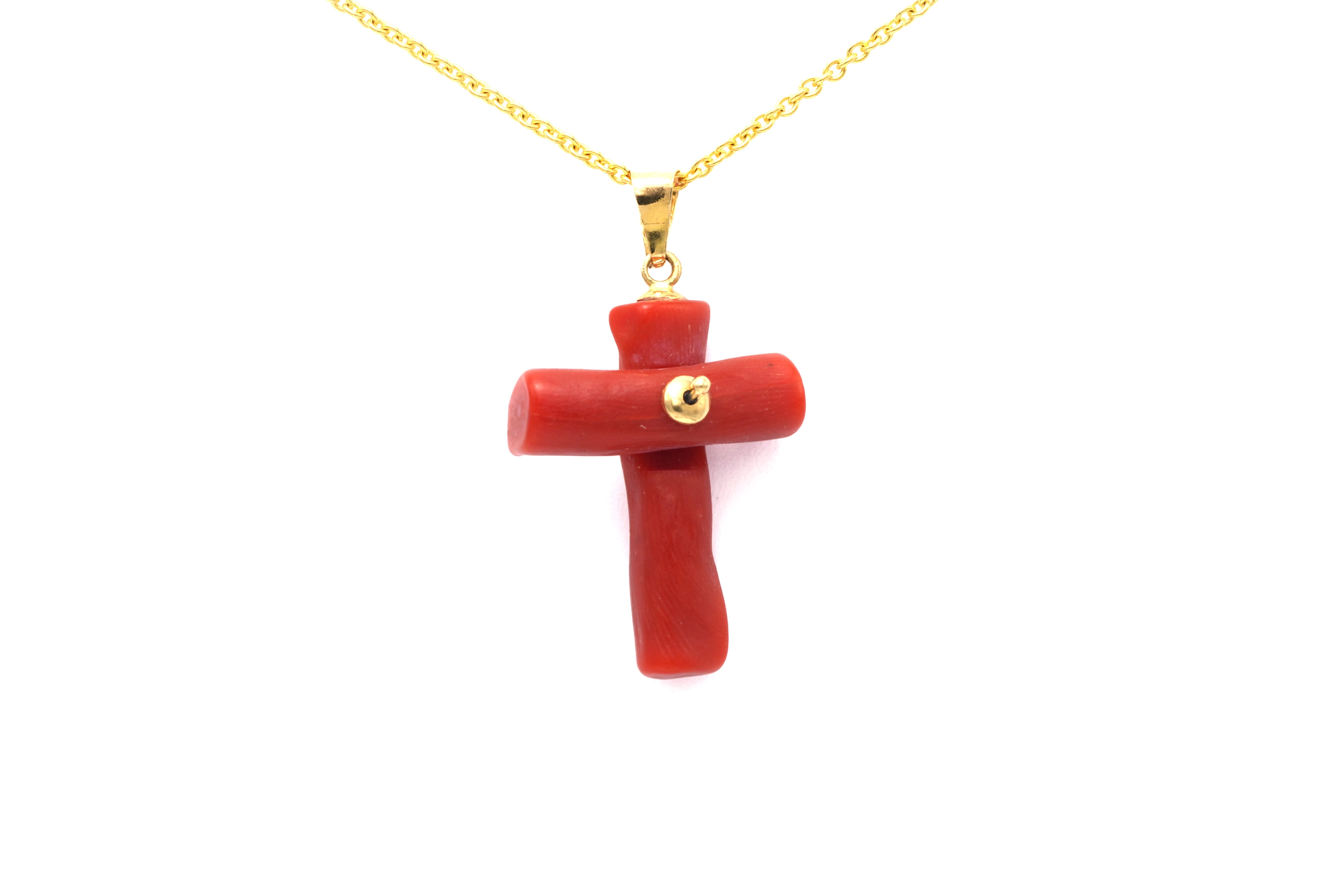 Pendentif contemporain en or jaune 18 carats et corail - - 1