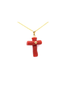 Pendentif contemporain en or jaune 18 carats et corail - - 1