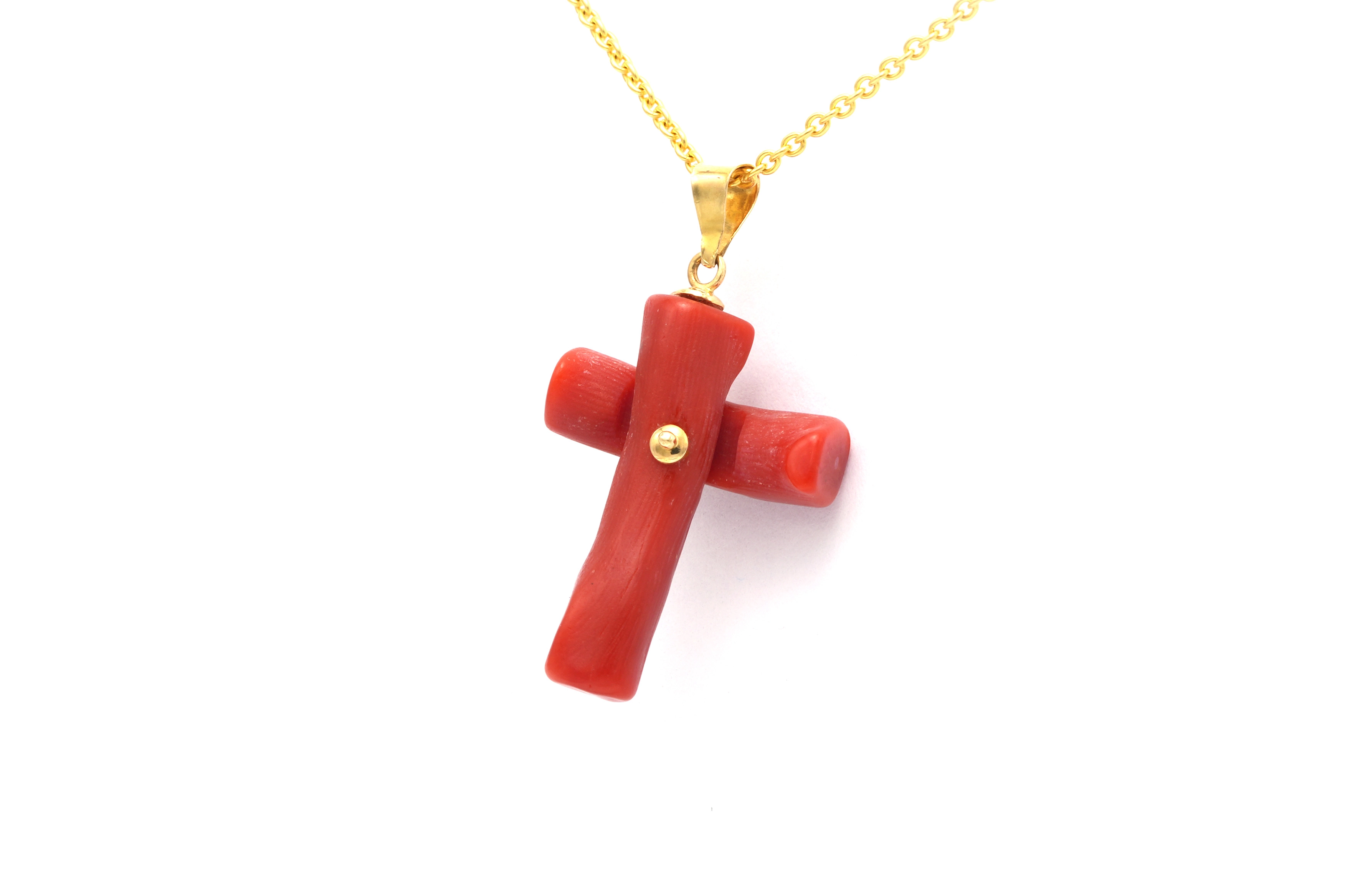 Pendentif contemporain en or jaune 18 carats et corail - - 2
