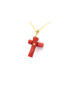 Pendentif contemporain en or jaune 18 carats et corail - - 2
