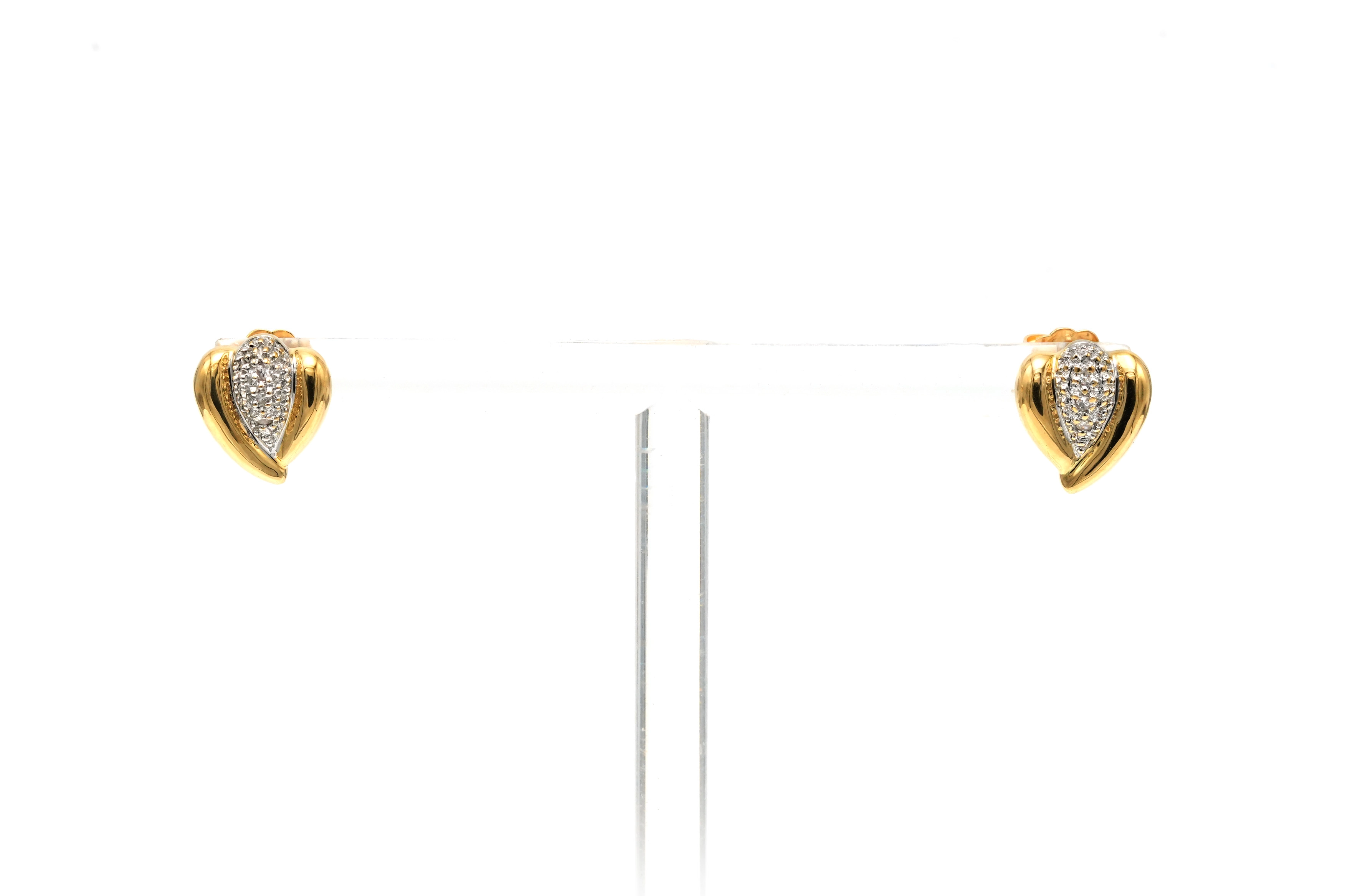 Boucles d'oreilles contemporaines en or jaune et blanc 18 carats serties de diamants "taille" brillant (+-0.03ct) - - 1