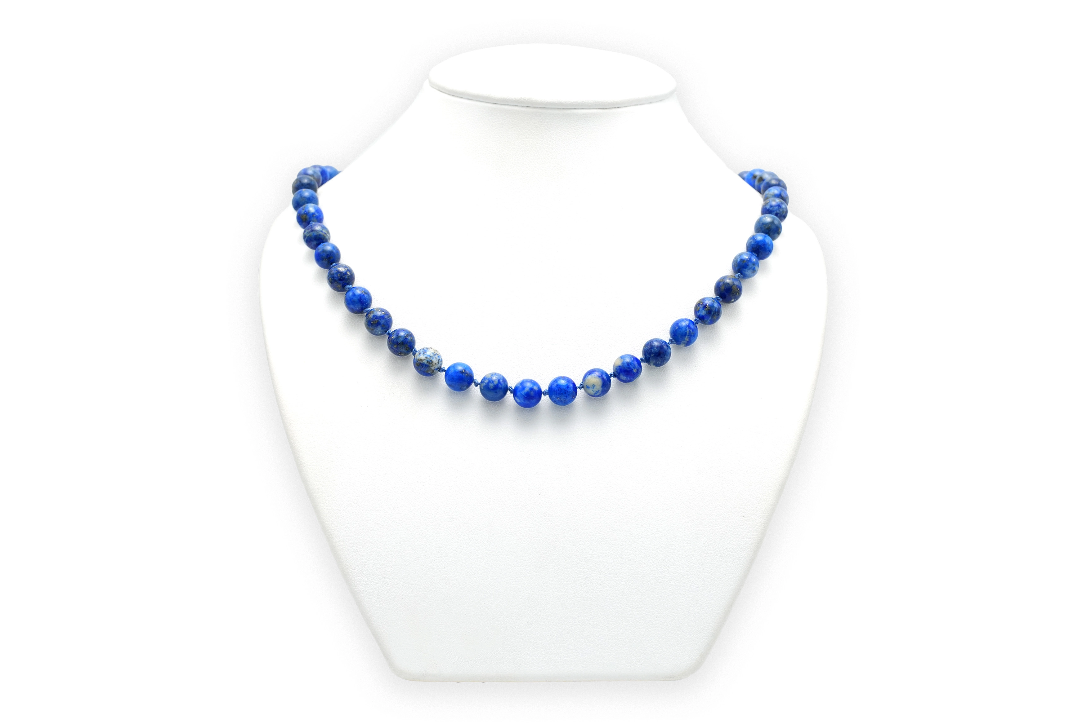 Collier contemporain en perles de lapis lazuli et fermoir en or jaune 8 carats - 2