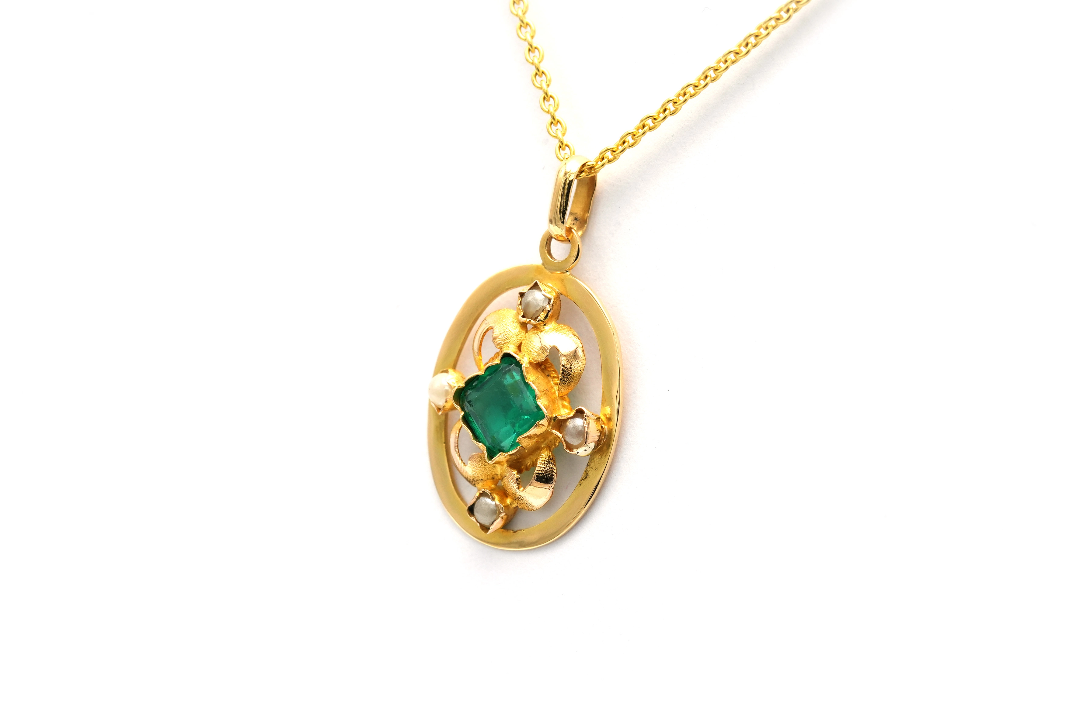 Pendentif Art Nouveau en or jaune 18 carats serti d'un cristal et de perles - - 2