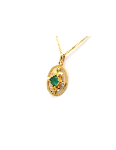 Pendentif Art Nouveau en or jaune 18 carats serti d'un cristal et de perles - - 2