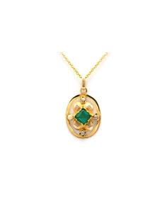 Pendentif Art Nouveau en or jaune 18 carats serti d'un cristal et de perles - - 1