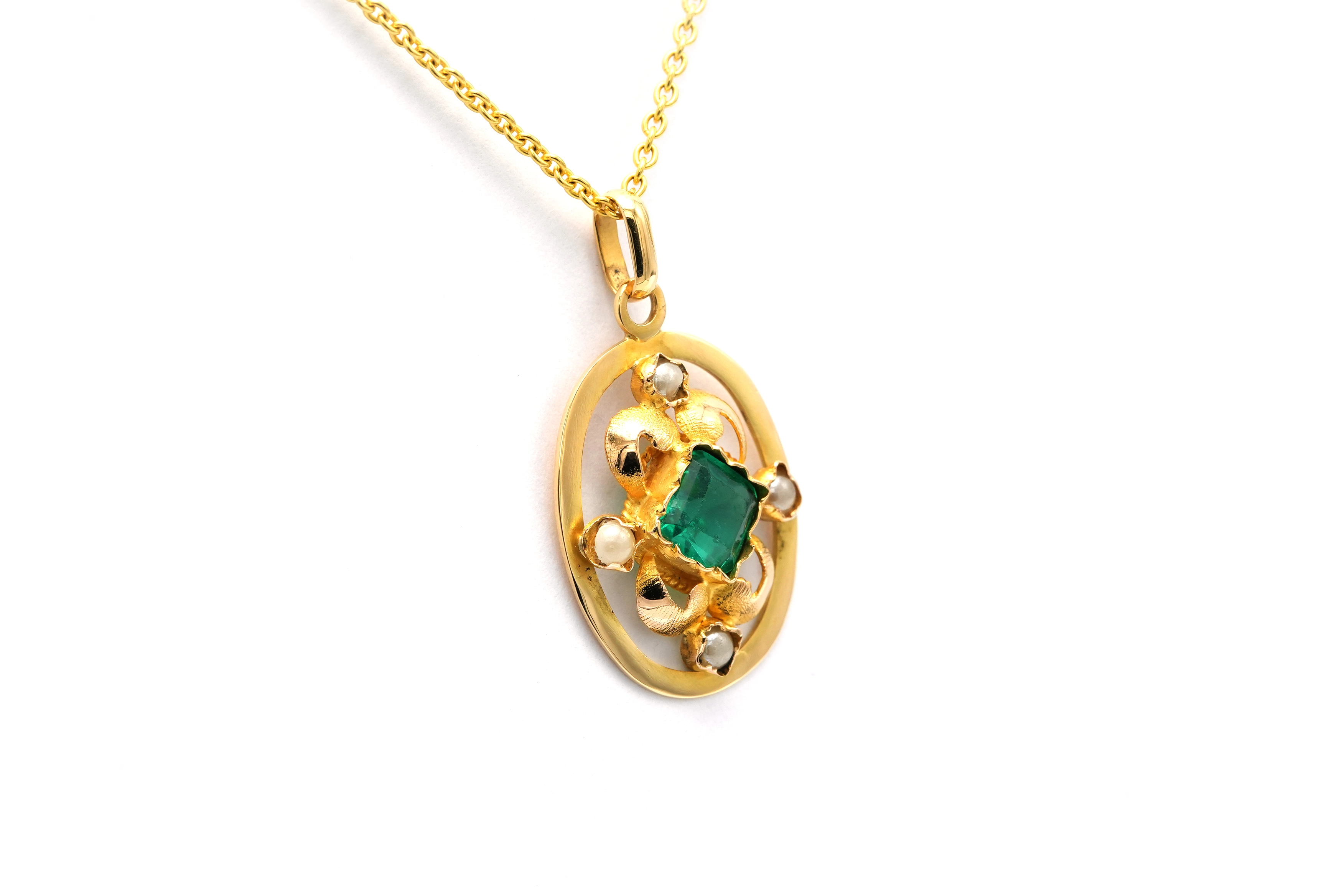 Pendentif Art Nouveau en or jaune 18 carats serti d'un cristal et de perles - - 3