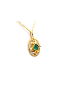 Pendentif Art Nouveau en or jaune 18 carats serti d'un cristal et de perles - - 3