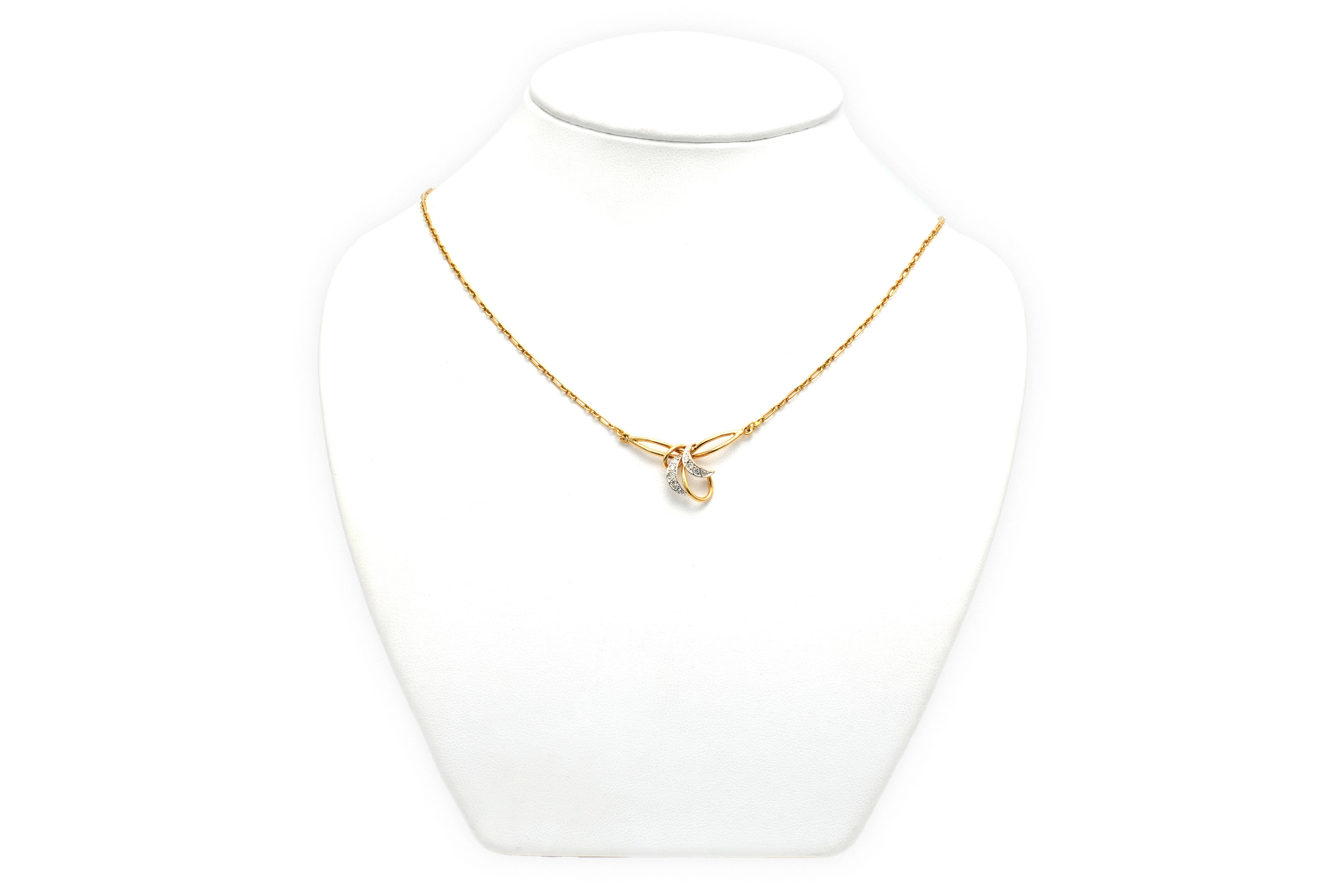 Collier contemporain en or jaune et blanc 18 carats et diamants "taille" 8/8 - 2