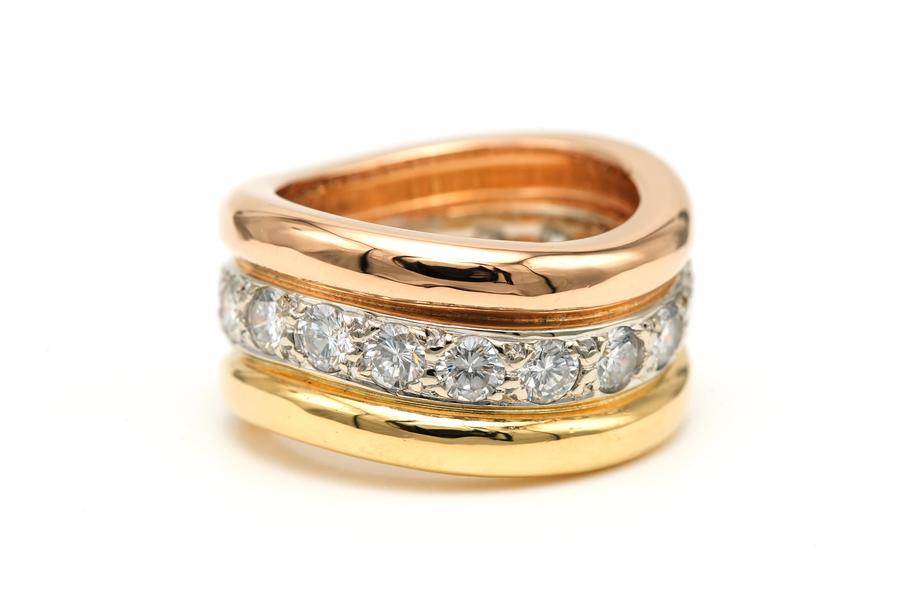 Bague contemporaine en or jaune 18 carats sertie de diamants "taille" brillant (+-2.16ct) - 3