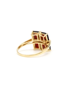 Bague contemporaine en or jaune 14 carats sertie de grenats et de diamants "taille" brillant (+-0.035ct) - 5