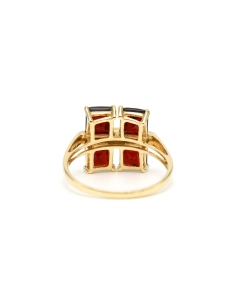 Bague contemporaine en or jaune 14 carats sertie de grenats et de diamants "taille" brillant (+-0.035ct) - 4