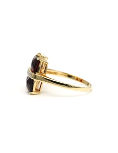 Bague contemporaine en or jaune 14 carats sertie de grenats et de diamants "taille" brillant (+-0.035ct) - 3