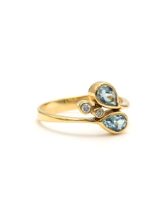 Bague contemporaine en or jaune 18 carats sertie de topazes et de diamants "taille" brillant (+-0.035ct) - - 6