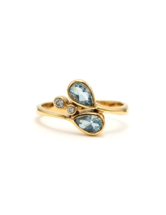 Bague contemporaine en or jaune 18 carats sertie de topazes et de diamants "taille" brillant (+-0.035ct) - - 1