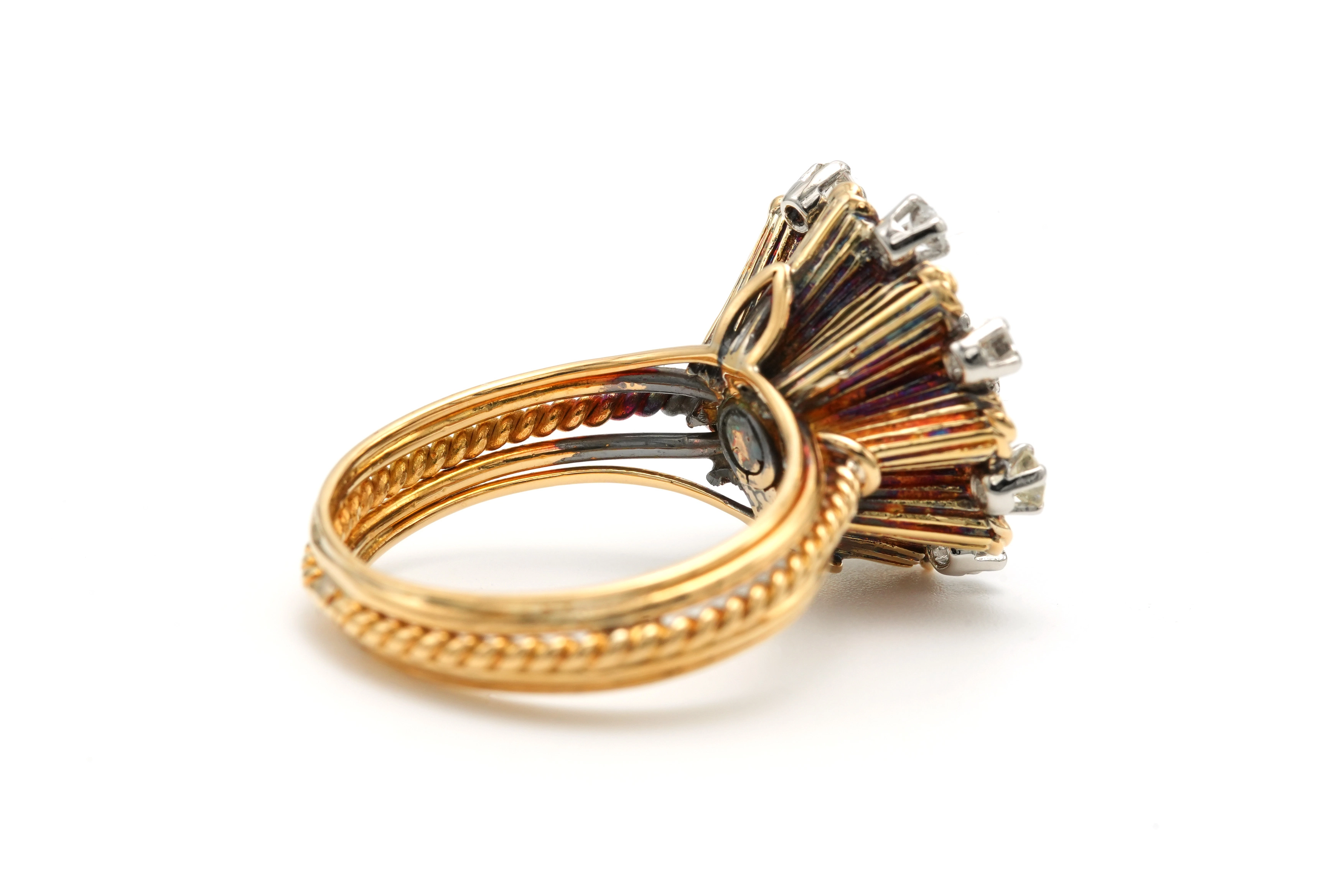 Bague Années 50 en or jaune 18 carats sertie de diamants "taille" brillant (+-0.45ct) - 5