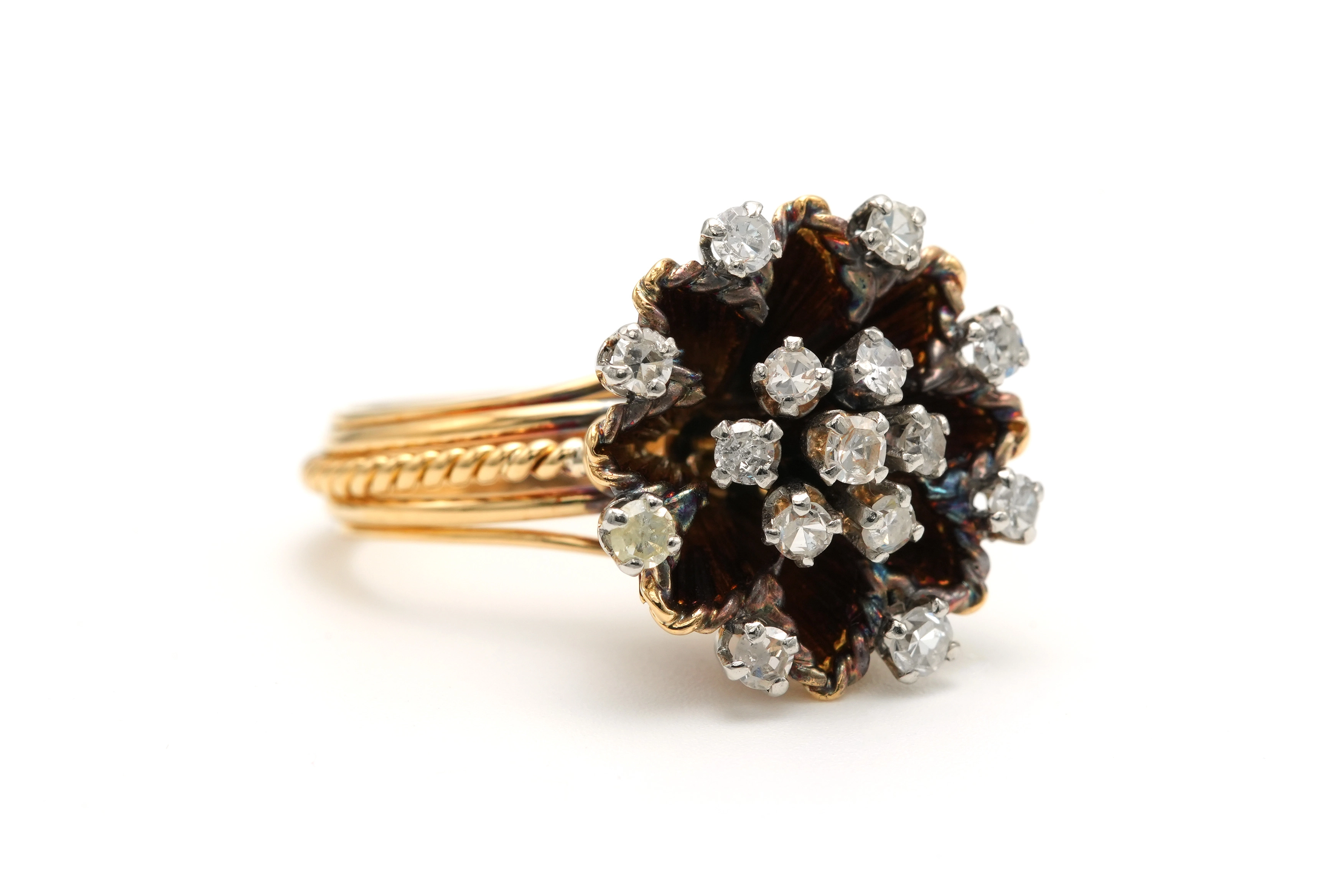 Bague Années 50 en or jaune 18 carats sertie de diamants "taille" brillant (+-0.45ct) - 6