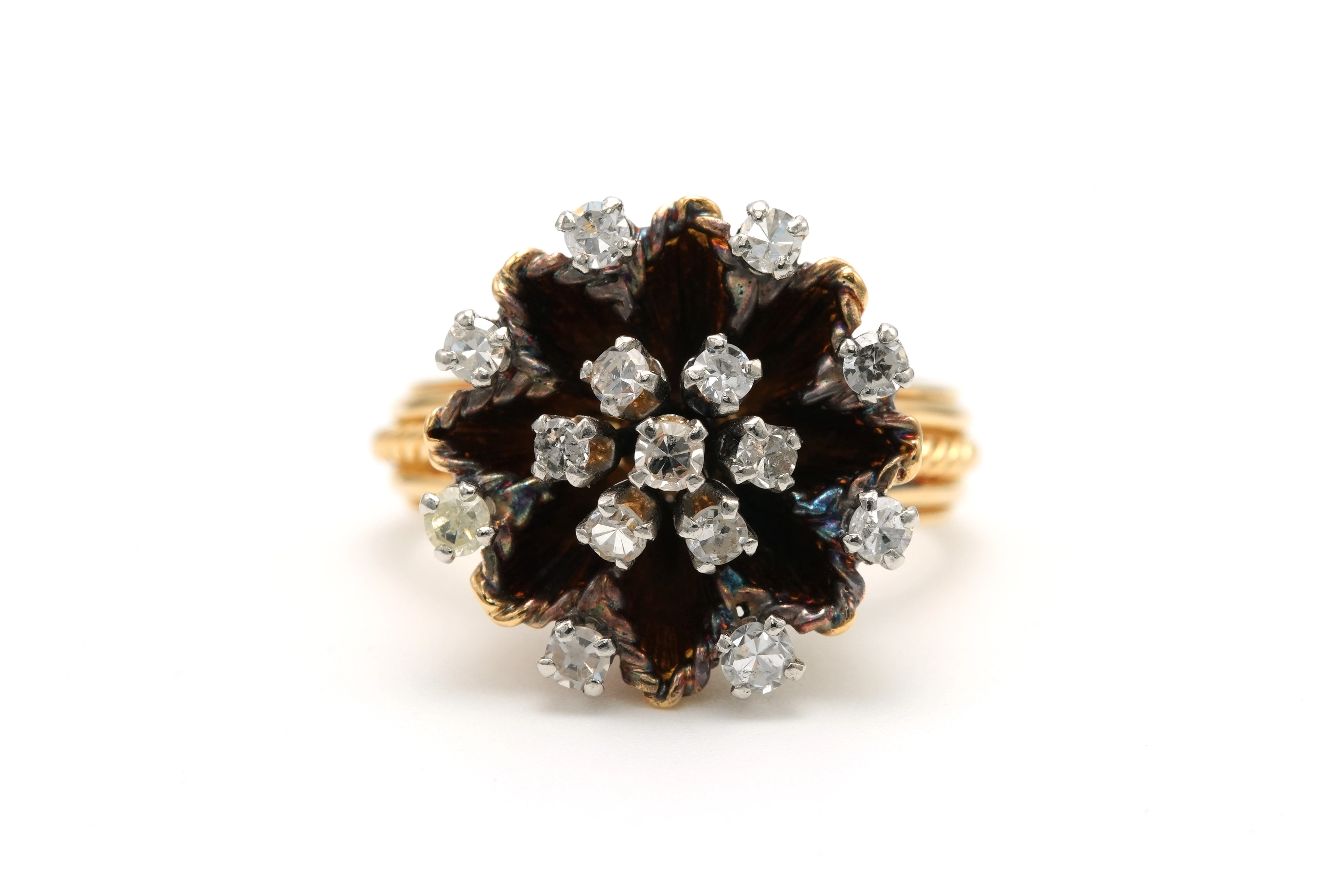 Bague Années 50 en or jaune 18 carats sertie de diamants "taille" brillant (+-0.45ct) - 1