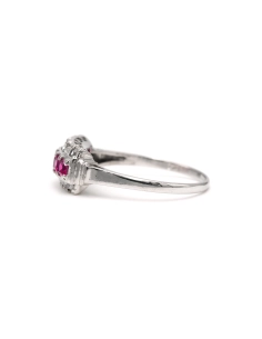 Bague Art Déco en or blanc 14 carats sertie de rubis de synthèse et de zirconiums - - 3