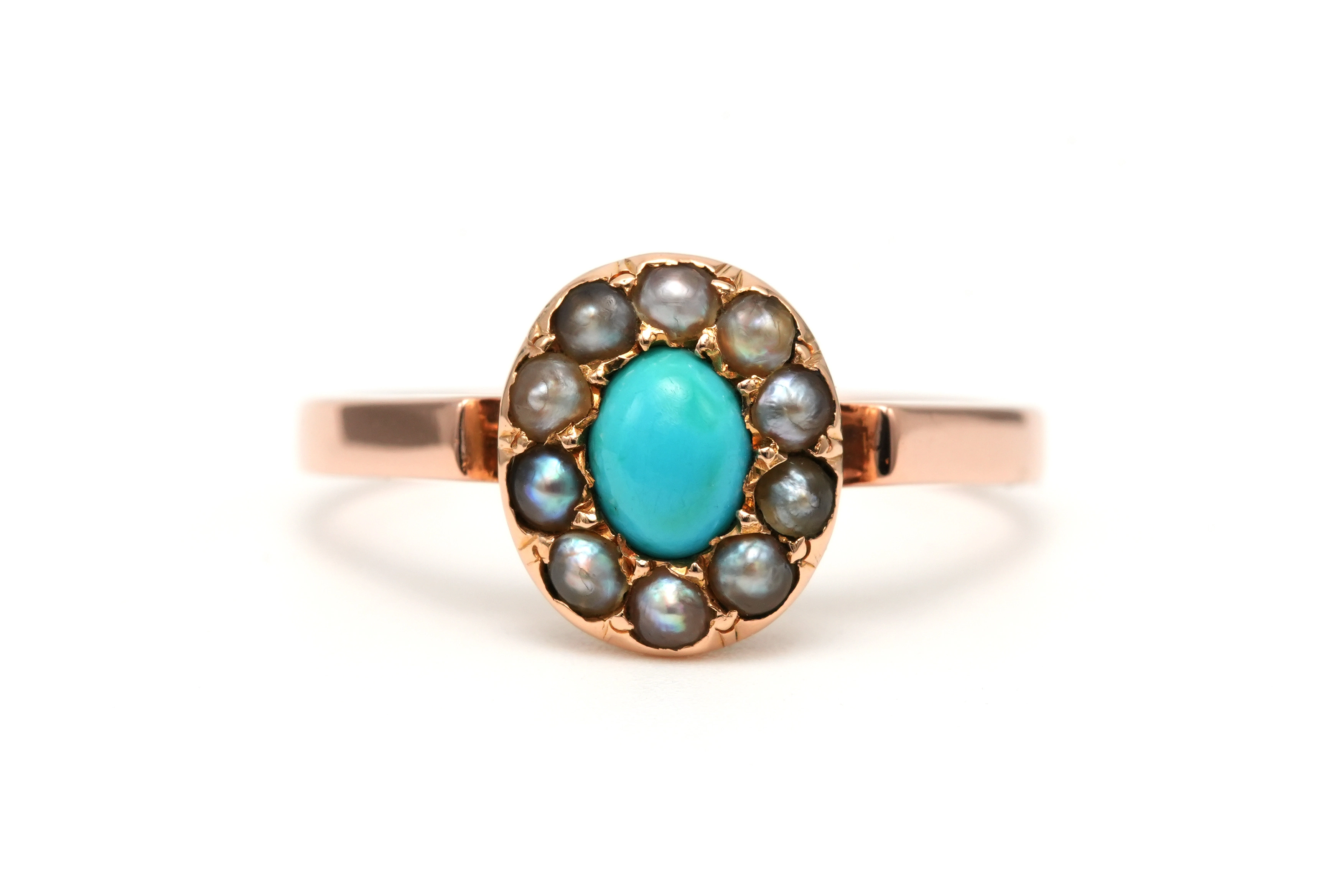Bague Napoléon III en or jaune 18 carats sertie de perles et d'une turquoise - - 1
