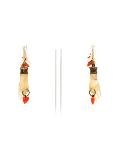 Boucles d'oreilles Napoléon III en argent serties de nacre, de turquoises et de corail