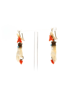 Boucles d'oreilles Napoléon III en argent serties de nacre, de turquoises et de corail - - 2