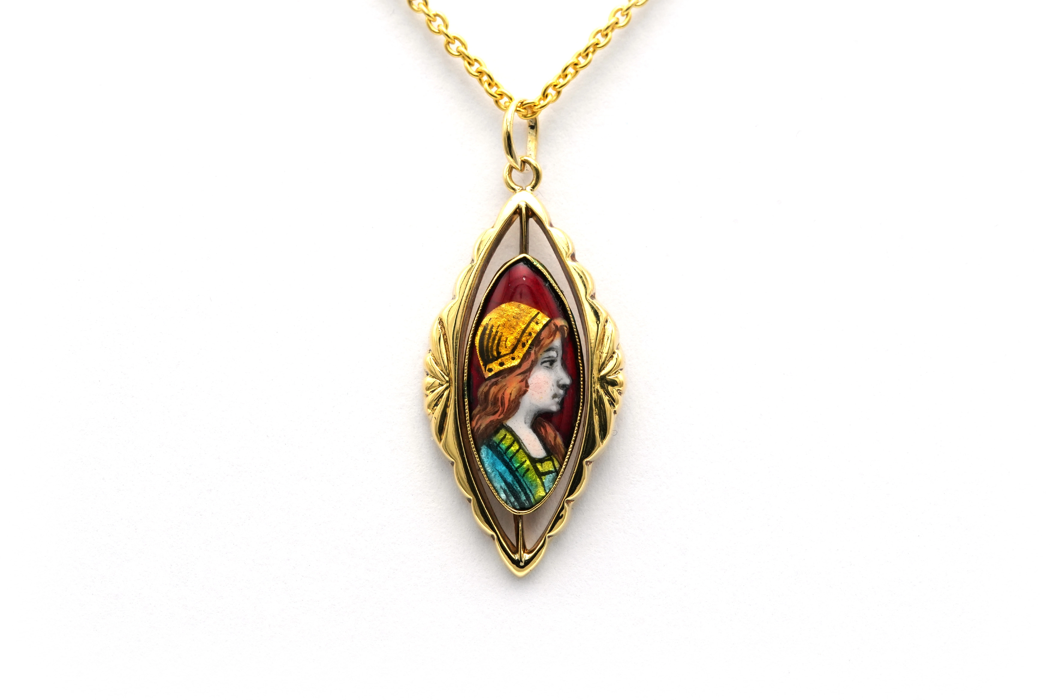 Pendentif Art Déco en or jaune 18 carats serti d'émail - - 1