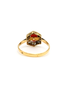 Bague Art Déco en or jaune et blanc 18 carats sertie de corail - - 4