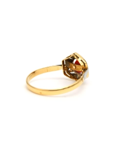 Bague Art Déco en or jaune et blanc 18 carats sertie de corail - - 5
