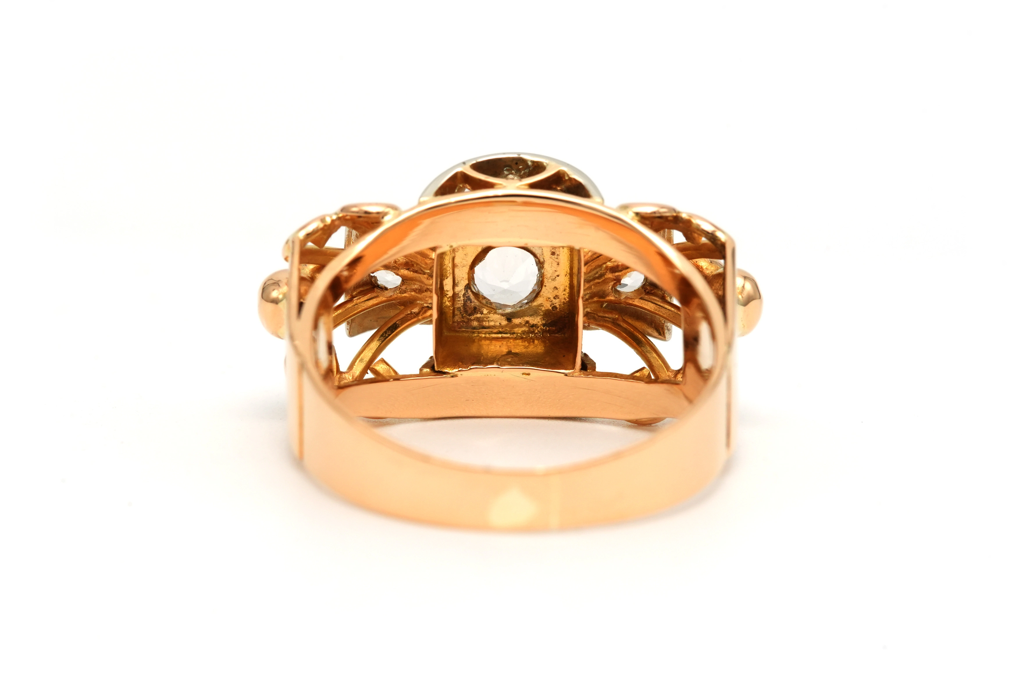 Bague Art Déco en or jaune et blanc 18 carats sertie de zirconiums - - 4