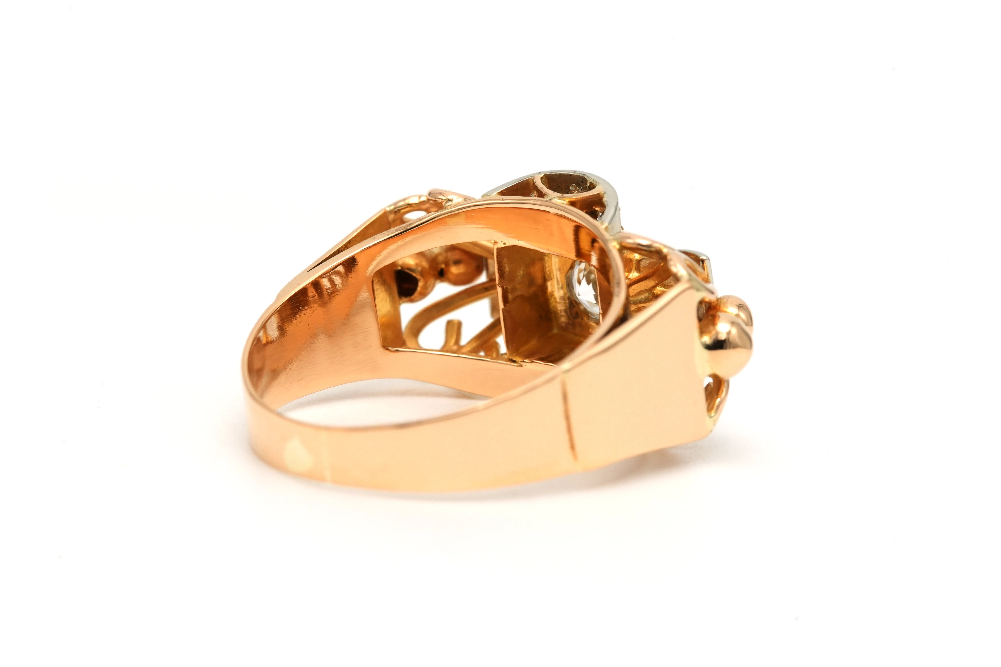 Bague Art Déco en or jaune et blanc 18 carats sertie de zirconiums - - 5