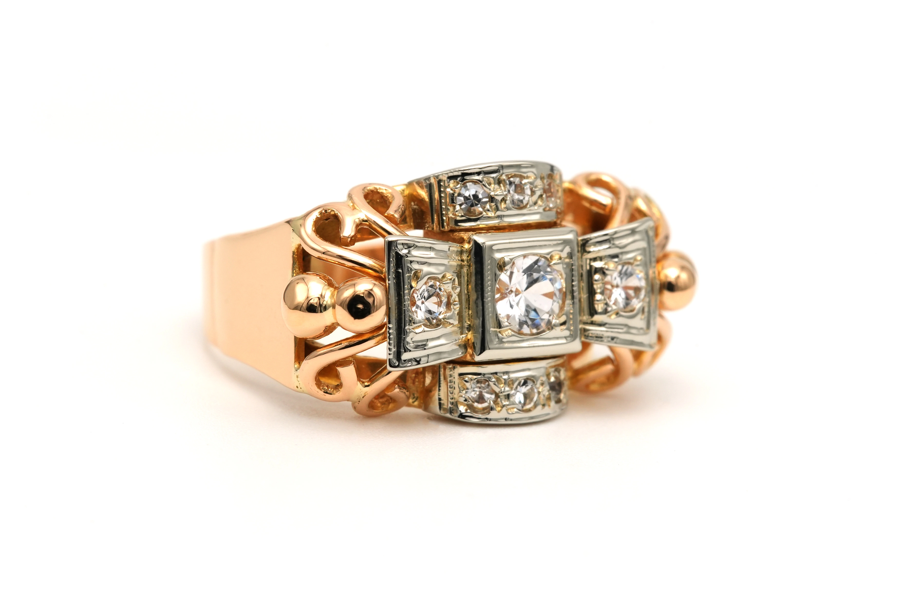 Bague Art Déco en or jaune et blanc 18 carats sertie de zirconiums - - 6