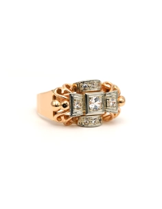 Bague Art Déco en or jaune et blanc 18 carats sertie de zirconiums - - 6