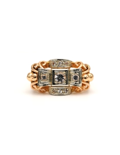 Bague Art Déco en or jaune et blanc 18 carats sertie de zirconiums - - 1